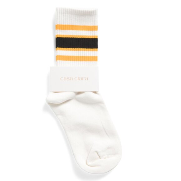 CASA CLARA Ivory Rugby Varsity Stripe Crew Cut Socks - Picture 1 of 1